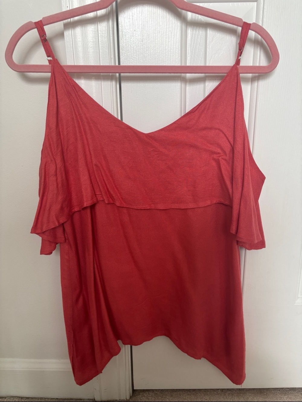 Pink Cold-Shoulder Ruffle Top